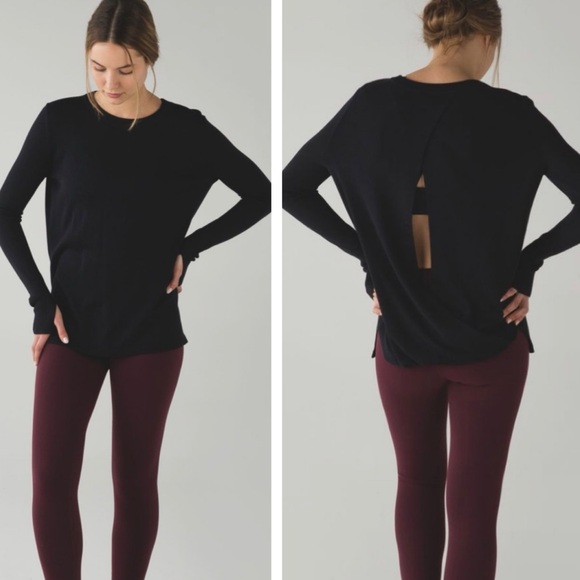 Lululemon BringIt Back Bend Sweater Cashmere Cotton Pullover Wrap Open Top Black - Picture 1 of 16